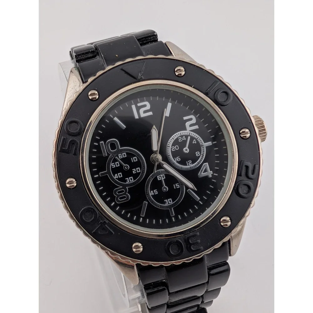 Merona Watch Men 43mm Silver Case Black 7